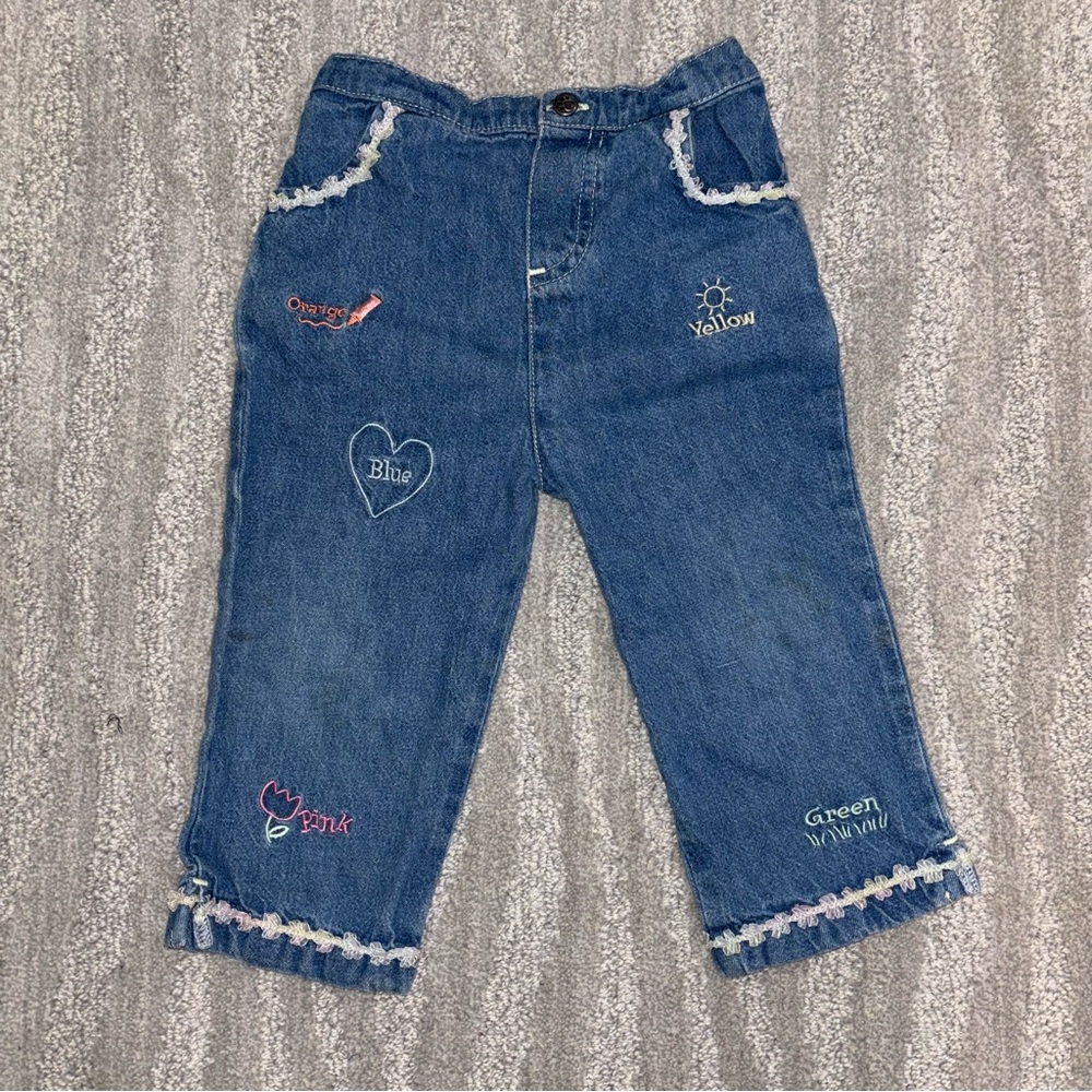 VTG Nick Jr. Embroidered Denim Jeans Colors Y2K Pockets Boho Girls Sz 24 Months